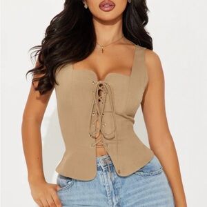 Women's Tan Lace-Up Top